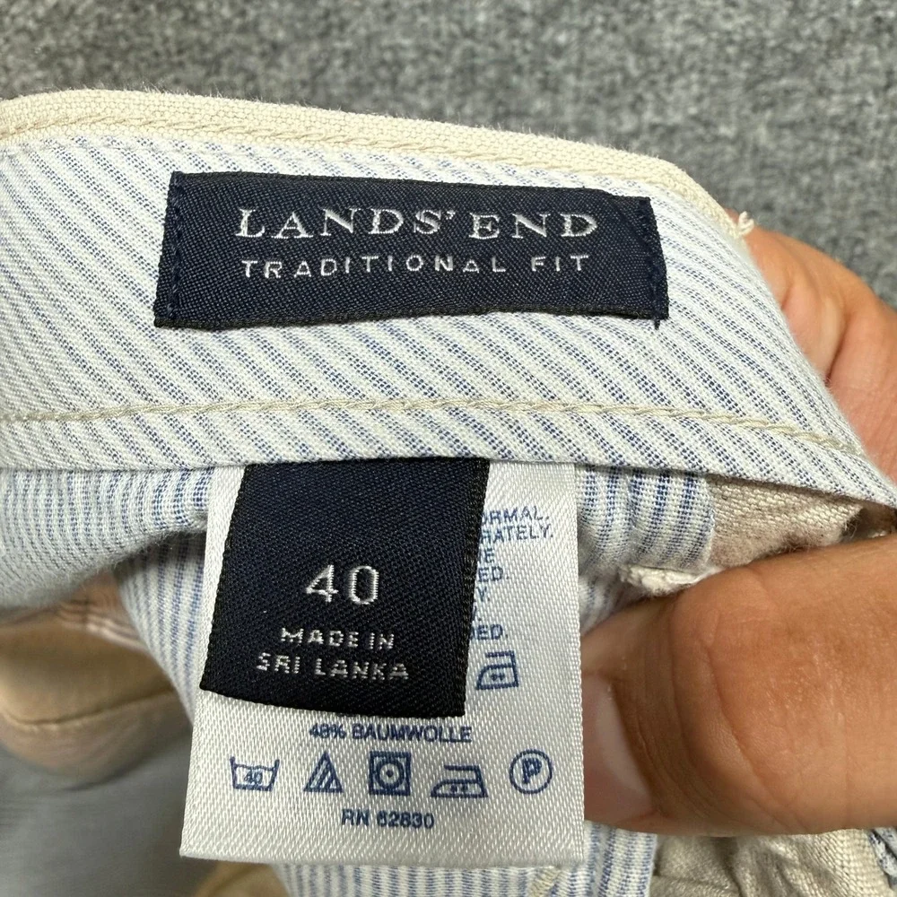 Lands End Pants Mens 40‎ Beige Linen Blend Traditional Fit Chino Slacks Casual